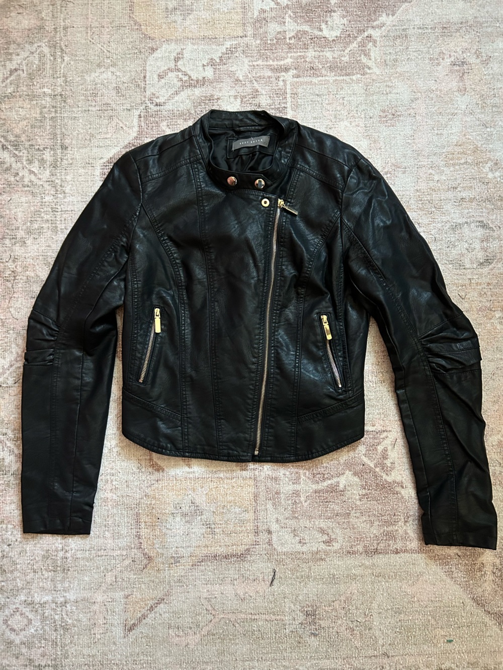 Suzy Shier Vegan Leather Cropped Jacket